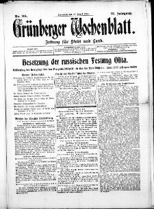 Grünberger Wochenblatt: Zeitung für Stadt und Land, No. 201. ( 28. August 1915 )