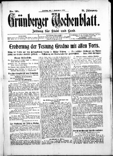 Grünberger Wochenblatt: Zeitung für Stadt und Land, No. 208. ( 5. September 1915 )
