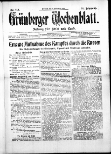 Grünberger Wochenblatt: Zeitung für Stadt und Land, No. 210. ( 8. September 1915 )