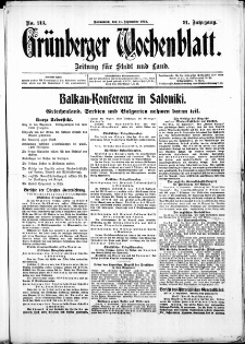 Grünberger Wochenblatt: Zeitung für Stadt und Land, No. 213. ( 11. September 1915 )
