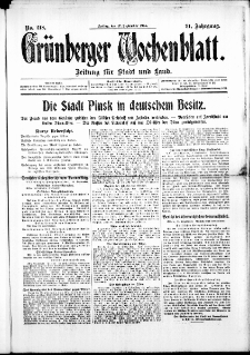 Grünberger Wochenblatt: Zeitung für Stadt und Land, No. 218. ( 17. September 1915 )