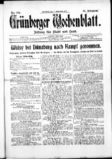 Grünberger Wochenblatt: Zeitung für Stadt und Land, No. 219. ( 18. September 1915 )