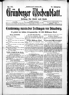 Grünberger Wochenblatt: Zeitung für Stadt und Land, No. 225. ( 25. September 1915 )
