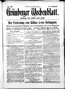 Gr&uuml;nberger Wochenblatt: Zeitung f&uuml;r Stadt und Land, No. 228. ( 29. September 1915 )