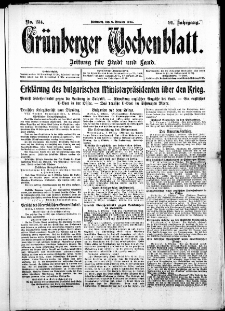 Gr&uuml;nberger Wochenblatt: Zeitung f&uuml;r Stadt und Land, No. 234. ( 6. Oktober 1915 )