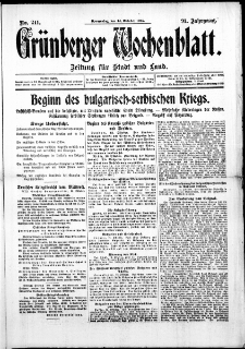 Gr&uuml;nberger Wochenblatt: Zeitung f&uuml;r Stadt und Land, No. 241. ( 14. Oktober 1915 )