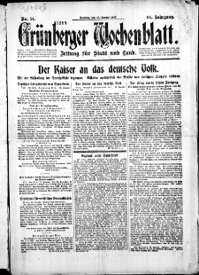 Gr&uuml;nberger Wochenblatt: Zeitung f&uuml;r Stadt und Land, No. 11. ( 14. Januar 1917 )