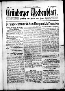 Gr&uuml;nberger Wochenblatt: Zeitung f&uuml;r Stadt und Land, No. 28. ( 3. Februar 1917 )