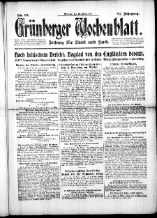 Grünberger Wochenblatt: Zeitung für Stadt und Land, No. 60. ( 13. März 1917 )