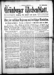 Gr&uuml;nberger Wochenblatt: Zeitung f&uuml;r Stadt und Land, No. 63. ( 16. M&auml;rz 1917 )