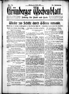 Gr&uuml;nberger Wochenblatt: Zeitung f&uuml;r Stadt und Land, No. 72. ( 27. M&auml;rz 1917 )