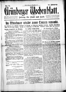 Gr&uuml;nberger Wochenblatt: Zeitung f&uuml;r Stadt und Land, No. 74. ( 29. M&auml;rz 1917 )