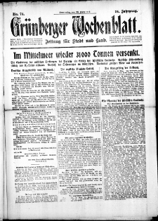 Grünberger Wochenblatt: Zeitung für Stadt und Land, No. 74. ( 29. März 1917 )