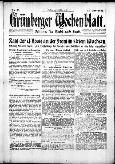 Gr&uuml;nberger Wochenblatt: Zeitung f&uuml;r Stadt und Land, No. 75. ( 30. M&auml;rz 1917 )