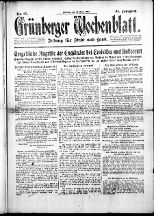 Gr&uuml;nberger Wochenblatt: Zeitung f&uuml;r Stadt und Land, No. 87. ( 15. April 1917 )