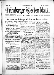 Grünberger Wochenblatt: Zeitung für Stadt und Land, No. 183. ( 8. August 1917 )