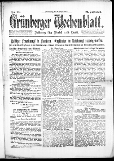 Gr&uuml;nberger Wochenblatt: Zeitung f&uuml;r Stadt und Land, No. 184. ( 9. August 1917 )