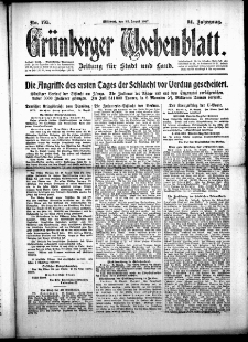 Gr&uuml;nberger Wochenblatt: Zeitung f&uuml;r Stadt und Land, No. 195. ( 22. August 1917 )