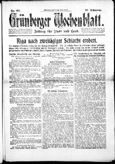 Gr&uuml;nberger Wochenblatt: Zeitung f&uuml;r Stadt und Land, No. 207. ( 5 September 1917 )