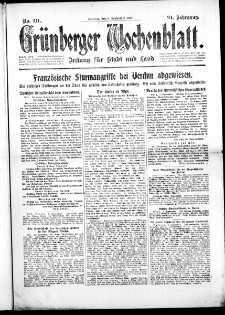 Grünberger Wochenblatt: Zeitung für Stadt und Land, No. 211. ( 9. September 1917 )