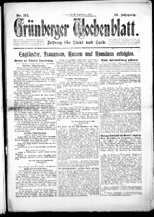 Gr&uuml;nberger Wochenblatt: Zeitung f&uuml;r Stadt und Land, No. 212. ( 11. September 1917 )