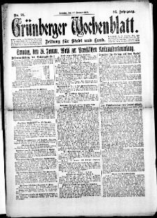 Gr&uuml;nberger Wochenblatt: Zeitung f&uuml;r Stadt und Land, No.22. ( 26. Januar 1919 )