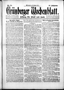 Gr&uuml;nberger Wochenblatt: Zeitung f&uuml;r Stadt und Land, No.24. ( 29. Januar 1919 )