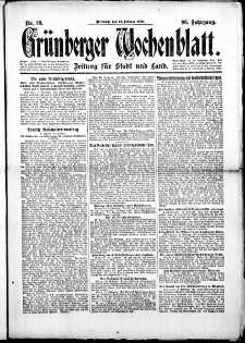 Gr&uuml;nberger Wochenblatt: Zeitung f&uuml;r Stadt und Land, No.36. ( 12. Februar 1919 )