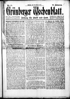 Gr&uuml;nberger Wochenblatt: Zeitung f&uuml;r Stadt und Land, No.41. ( 18. Februar 1919 )