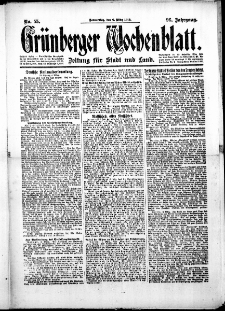 Gr&uuml;nberger Wochenblatt: Zeitung f&uuml;r Stadt und Land, No.55. ( 6. M&auml;rz 1919 )