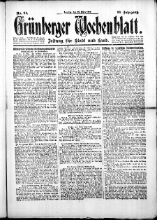 Gr&uuml;nberger Wochenblatt: Zeitung f&uuml;r Stadt und Land, No.64. ( 16. M&auml;rz 1919 )