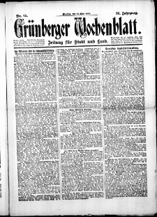 Gr&uuml;nberger Wochenblatt: Zeitung f&uuml;r Stadt und Land, No.65. ( 18. M&auml;rz 1919 )