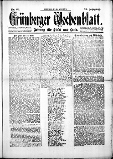 Gr&uuml;nberger Wochenblatt: Zeitung f&uuml;r Stadt und Land, No.67. ( 20. M&auml;rz 1919 )