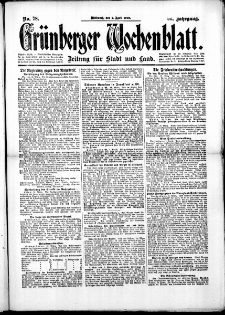 Gr&uuml;nberger Wochenblatt: Zeitung f&uuml;r Stadt und Land, No.78. ( 2. April 1919 )