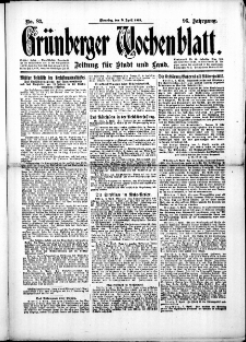Gr&uuml;nberger Wochenblatt: Zeitung f&uuml;r Stadt und Land, No.83. ( 8. April 1919 )