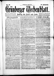 Grünberger Wochenblatt: Zeitung für Stadt und Land, No.86. ( 11. April 1919 )
