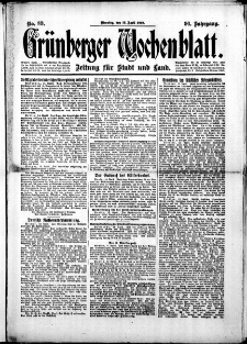 Gr&uuml;nberger Wochenblatt: Zeitung f&uuml;r Stadt und Land, No.89. ( 15. April 1919 )