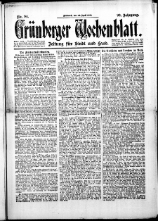 Gr&uuml;nberger Wochenblatt: Zeitung f&uuml;r Stadt und Land, No.94. ( 23. April 1919 )