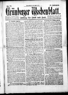 Gr&uuml;nberger Wochenblatt: Zeitung f&uuml;r Stadt und Land, No.97. ( 26. April 1919 )