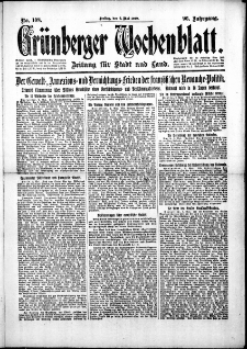 Gr&uuml;nberger Wochenblatt: Zeitung f&uuml;r Stadt und Land, No.108. ( 9. Mai 1919 )