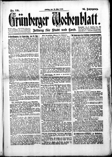 Gr&uuml;nberger Wochenblatt: Zeitung f&uuml;r Stadt und Land, No.120. ( 23. Mai 1919 )