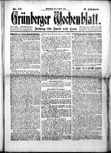 Gr&uuml;nberger Wochenblatt: Zeitung f&uuml;r Stadt und Land, No.127. ( 1. Juni 1919 )