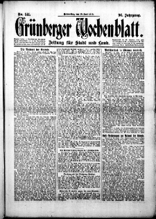 Gr&uuml;nberger Wochenblatt: Zeitung f&uuml;r Stadt und Land, No.141. ( 19. Juni 1919 )