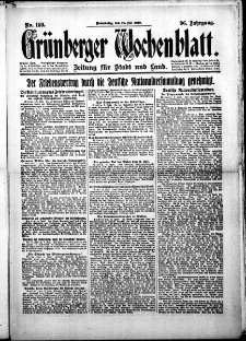 Gr&uuml;nberger Wochenblatt: Zeitung f&uuml;r Stadt und Land, No.159. ( 10. Juli 1919 )