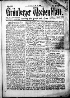 Gr&uuml;nberger Wochenblatt: Zeitung f&uuml;r Stadt und Land, No.173. ( 26. Juli 1919 )