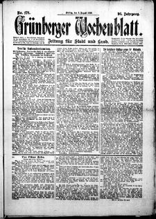 Grünberger Wochenblatt: Zeitung für Stadt und Land, No.178. ( 1. August 1919 )