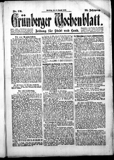 Gr&uuml;nberger Wochenblatt: Zeitung f&uuml;r Stadt und Land, No.180. ( 3. August 1919 )