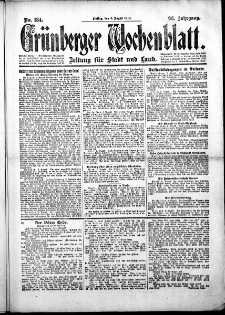 Gr&uuml;nberger Wochenblatt: Zeitung f&uuml;r Stadt und Land, No.184. ( 8. August 1919 )