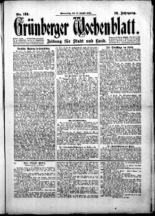 Gr&uuml;nberger Wochenblatt: Zeitung f&uuml;r Stadt und Land, No.189. ( 14. August 1919 )