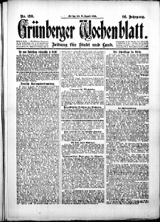 Gr&uuml;nberger Wochenblatt: Zeitung f&uuml;r Stadt und Land, No.190. ( 15. August 1919 )
